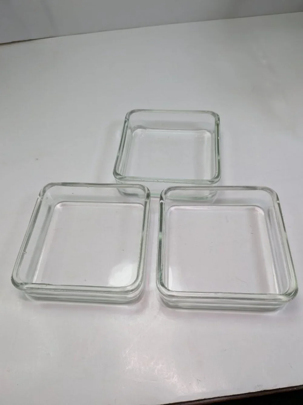 Vintage Clear Glass Square Canister Set - 3 Piece Trio Display Jars Modern